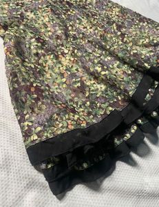Floral Print Mini Dress with Lace Trim