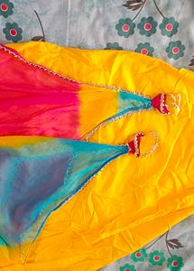 Vibrant Yellow Kurta Set with Colorful Dupatta