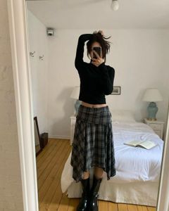 Plaid Asymmetrical Midi Skirt