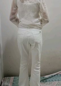 White Flare Button-Up Jeans