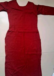 Designer Neck Red Embroidered Kurti