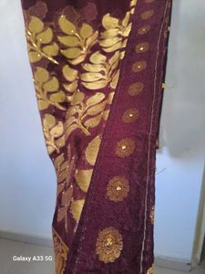 WINE COLOUR saree with Fancy work blouse