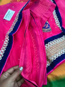 Elegant Pink &amp; Gold Embellished Saree