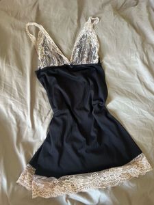Lace Trimmed Black Babydoll Lingerie