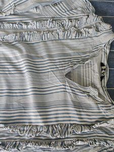 Blue Striped Ruffled V-Neck Top