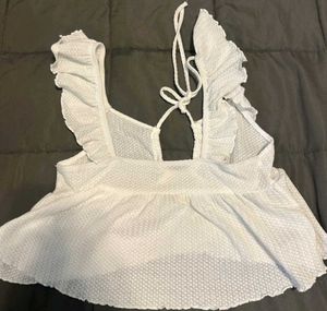 White Ruffle Tie Front Top