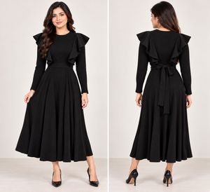 Elegant Black Ruffled Midi Dress