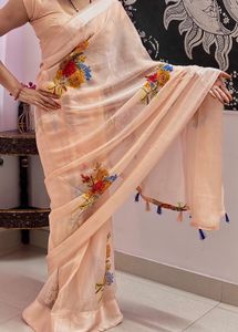 Elegant Peach Floral Print Saree