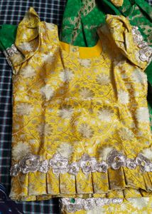 Green &amp; Yellow Pattu-Pavadai Set 5-6years