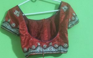 Red Color Blouse With Silver Work