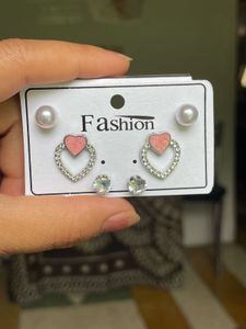 Cute Heart & Pearl diamond Earring Set