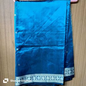 Teal Saree with Silver Thread Border