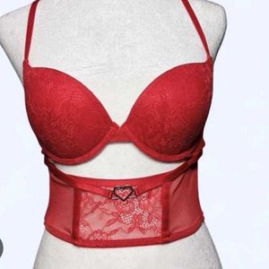 Lace Red Bra with Heart Detail