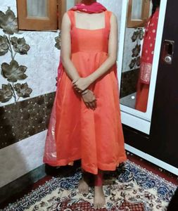Vibrant Orange Fit &amp; Flare Dress