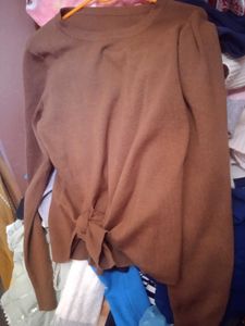 Brown Tie-Front Long Sleeve Top