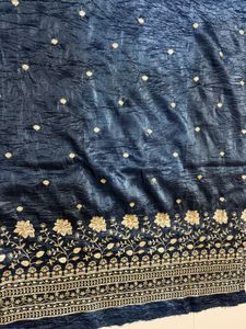 Elegant Navy Blue Embroidered fabric