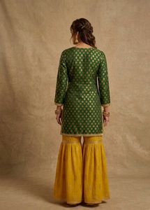 Green Kurta Set with Yellow Sharara Pants