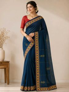 Elegant Blue Saree with Embroidered Border