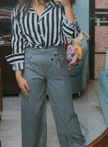 Grey Wide-Leg Pants Set