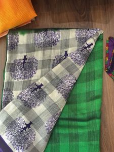 Green Saree with Tree Print