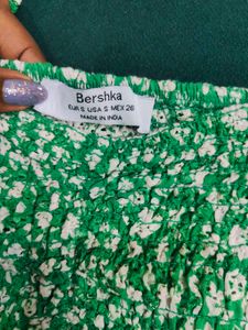 Bershka Green Floral Smocked Crop Top