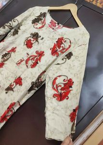 Khaki Color Kurti Red Olive Floral For 42 Bust