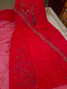 Vibrant Red Embroidered Kurta Set