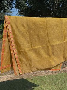 Yellow saree with Banarasi Border and blouse piece