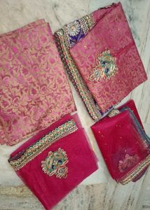 Pink Embroidered Unstitched lehenga choli material