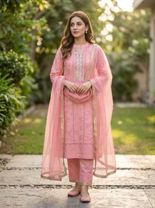 Elegant Pink Embroidered Kurta Set with Dupatta