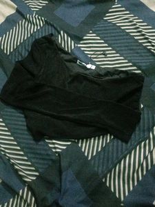 black One-Shoulder Shiny Crop Top (Medium Size) ✨