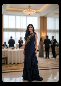 Elegant Indo- western  Navy Blue Embellished Gown