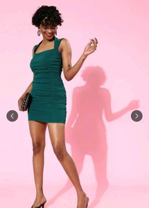 Green Ruched Halter Neck Bodycon Dress