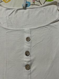 White Button-Up Ribbed Top