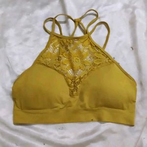 Stylish Yellow Lace Sports Bra