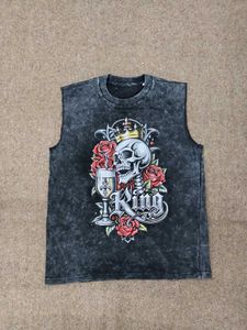 Acid wash Graphic Print Sleeveless Tee