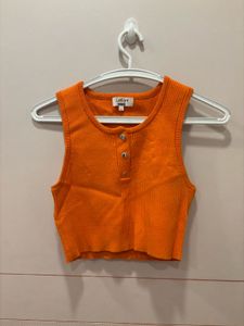 Bright Orange Ribbed Button-Up Tank Top