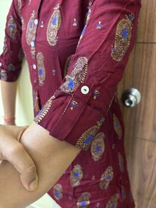 Maroon Printed Kurta