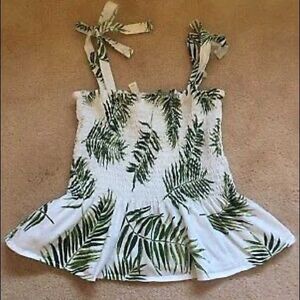 🍃 Leaf Print Smocked Peplum Top 🍃