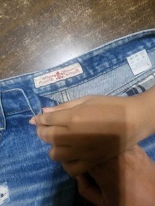 sale !!! Distressed Denim Shorts with Plaid Detail