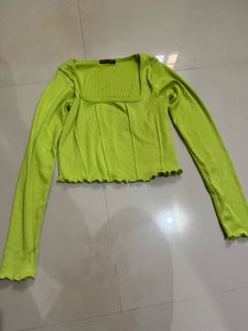 Lime Green Lettuce Trim Crop Top