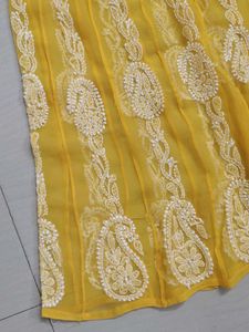 Yellow Chikankari Faux Georgette