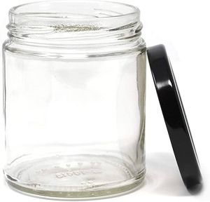 Set of 6 Glass Jars with Black Lids