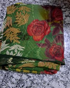 Green Floral Printed saree