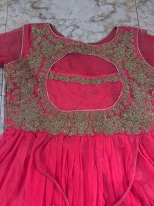 Gorgeous Pink Anarkali Gown with Golden Work