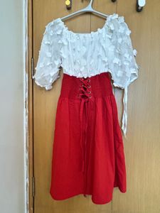 Chic White &amp; Red Off-Shoulder Dress