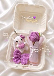 Crochet Hamper Bow Bunny & Tulip Bouquet