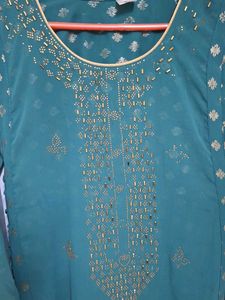Elegant Teal Kurta Set with Gold Print