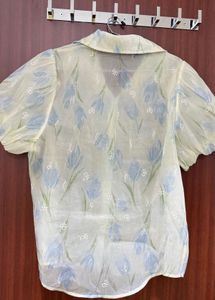 Sheer Floral Print Puff Sleeve shirt
