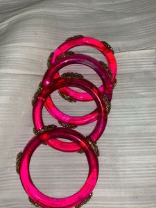 Pink & Gold Bangle glass Set